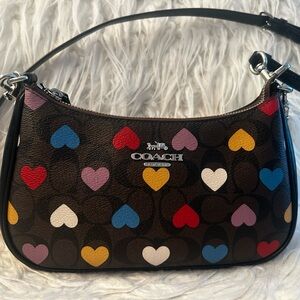 Coach Multicolor Heart Pattern Shoulder Bag